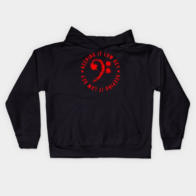 Bass Clef Red - Keeping It Low Key Funny Music Lovers Gift Kids Hoodie by DnB